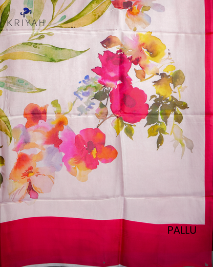 PRINTED SILK SAREE - WHITE FLORAL