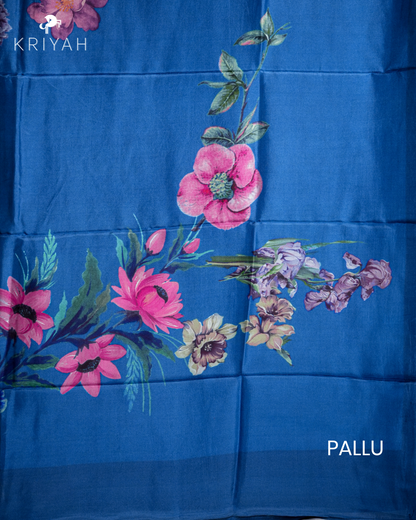 PRINTED SILK SAREE - STEEL BLUE