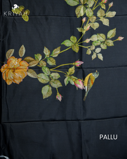 PRINTED SILK SAREE - BLACK