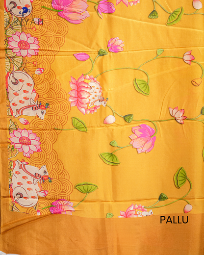 PRINTED SILK SAREE - GOLDEN YELLOW