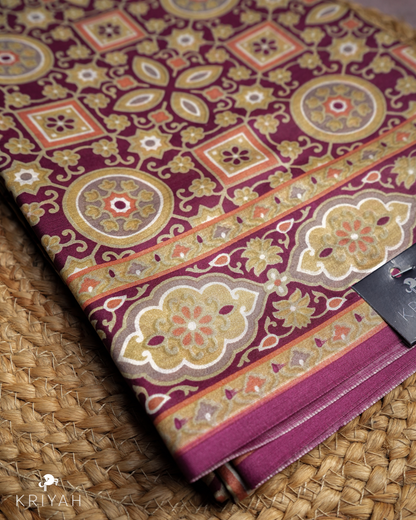 PRINTED SILK SAREE AJRAK  - MAROON