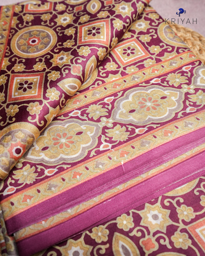 PRINTED SILK SAREE AJRAK  - MAROON