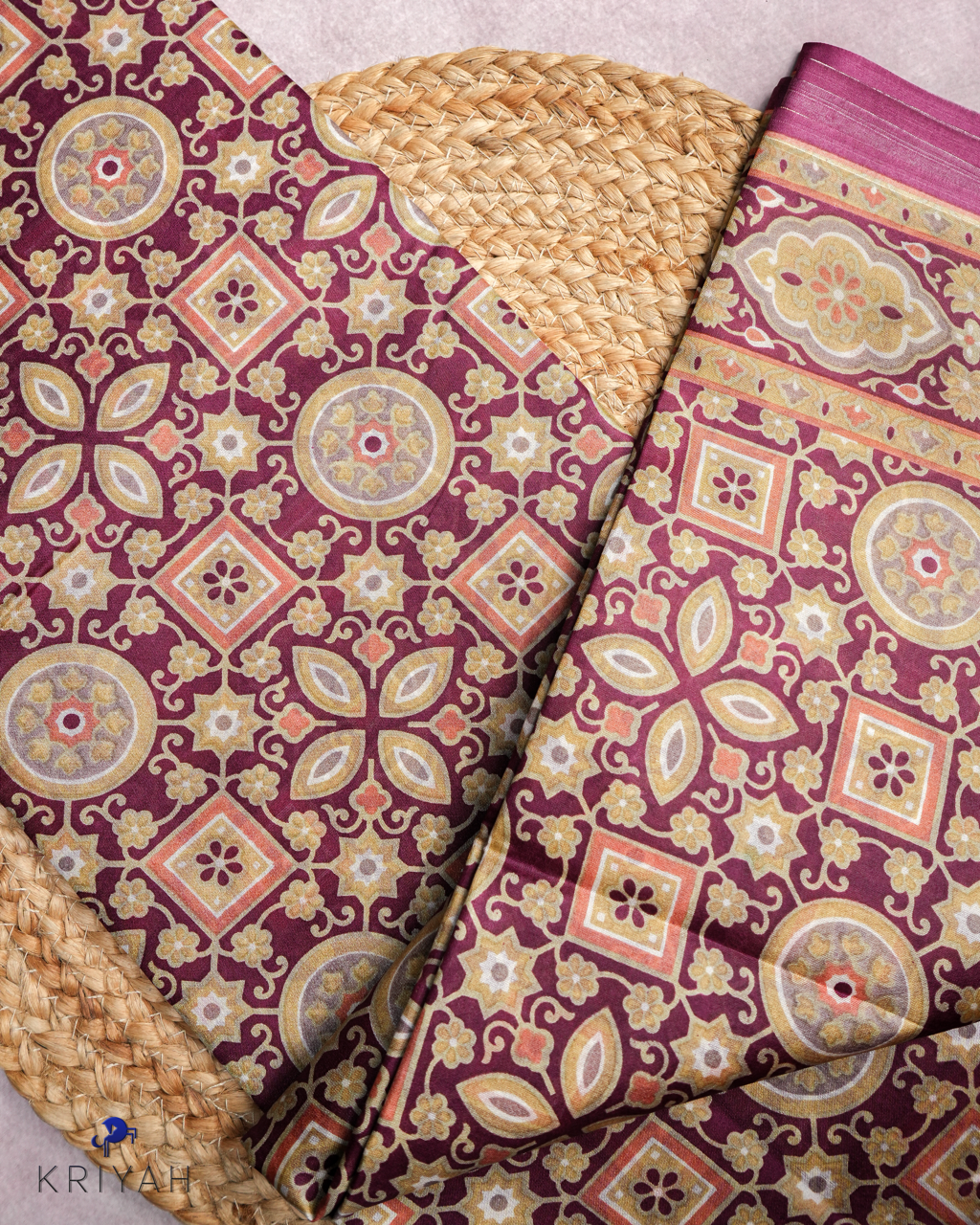 PRINTED SILK SAREE AJRAK  - MAROON