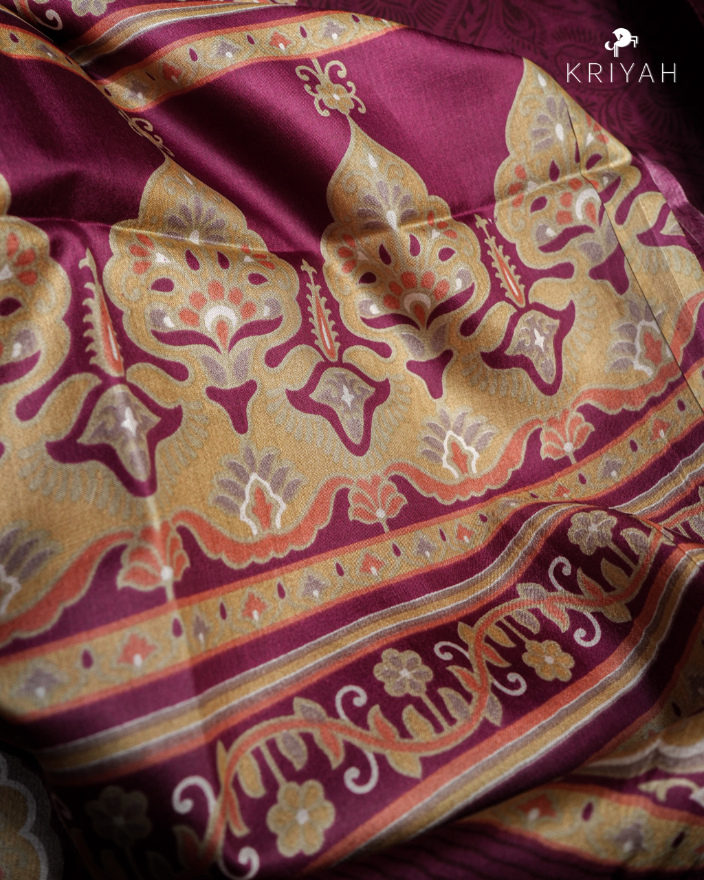 PRINTED SILK SAREE AJRAK  - MAROON