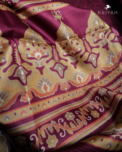 PRINTED SILK SAREE AJRAK  - MAROON