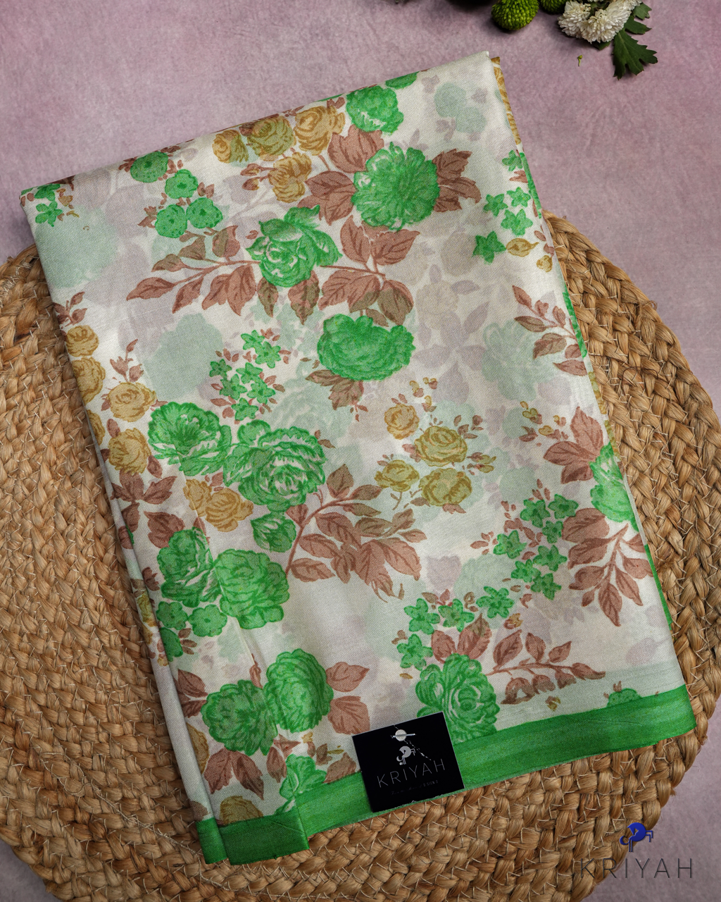 PRINTED SILK SAREE CHINTZ - OFF WHITE