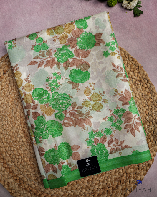 PRINTED SILK SAREE CHINTZ - OFF WHITE