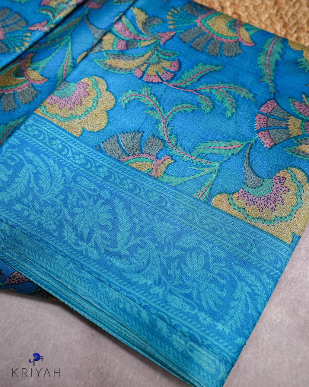 PRINTED SILK SAREE KALAMKARI - BLUE