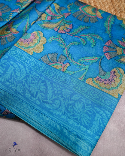 PRINTED SILK SAREE KALAMKARI - BLUE