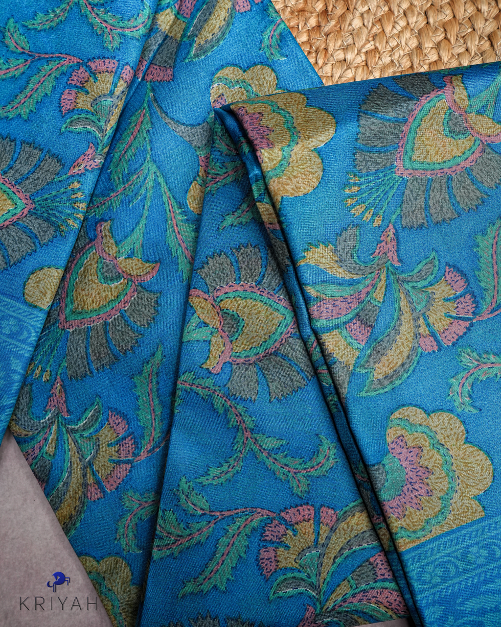 PRINTED SILK SAREE KALAMKARI - BLUE