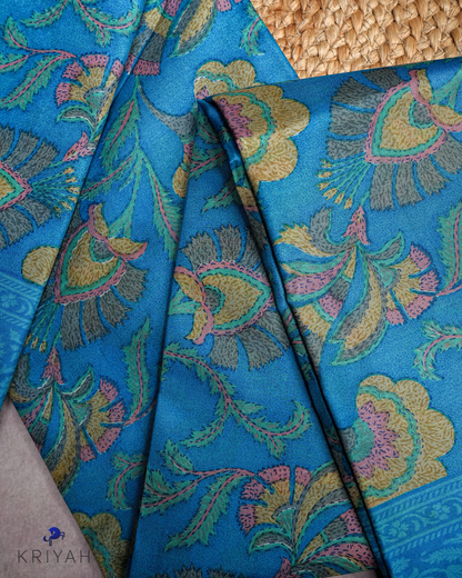 PRINTED SILK SAREE KALAMKARI - BLUE