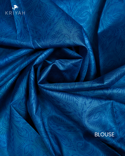 PRINTED SILK SAREE KALAMKARI - BLUE