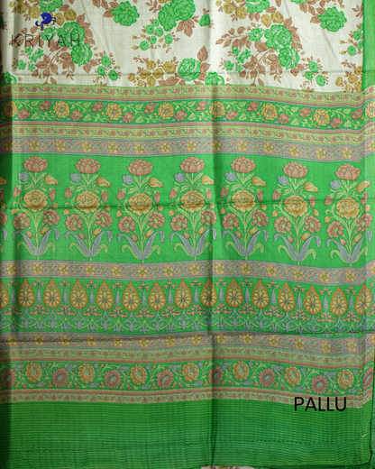 PRINTED SILK SAREE CHINTZ - OFF WHITE