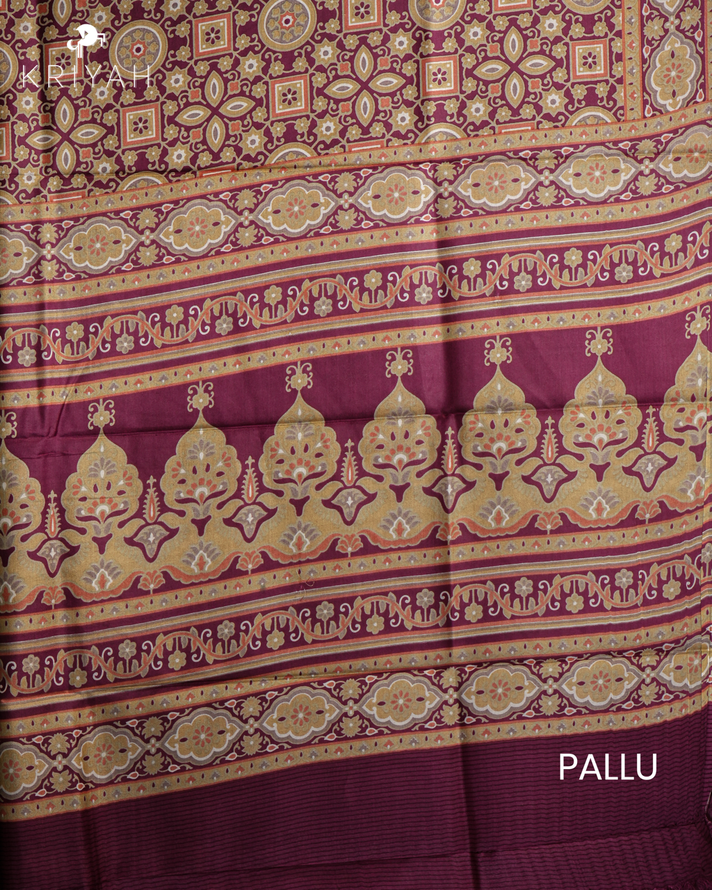 PRINTED SILK SAREE AJRAK  - MAROON