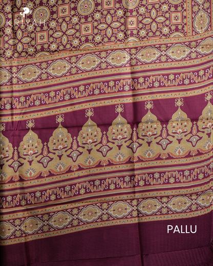 PRINTED SILK SAREE AJRAK  - MAROON