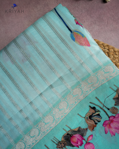 LOTUS PRINTED CREPE SAREE - SKY BLUE