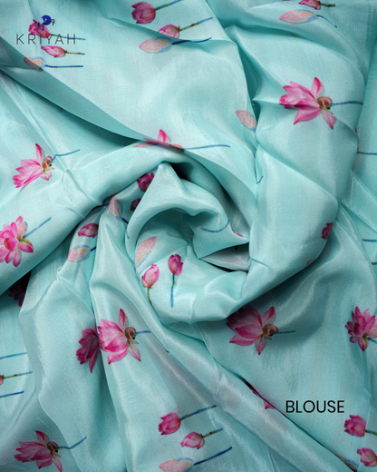 LOTUS PRINTED CREPE SAREE - SKY BLUE