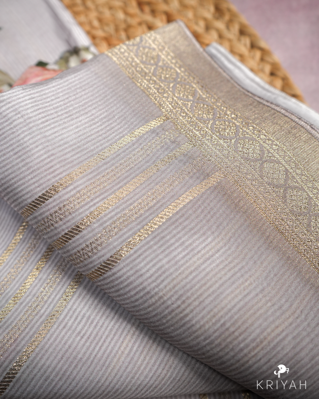 FLORAL PRINTED CREPE SAREE - TAUPE
