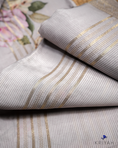 FLORAL PRINTED CREPE SAREE - TAUPE