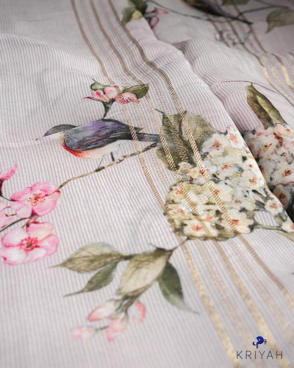 FLORAL PRINTED CREPE SAREE - TAUPE