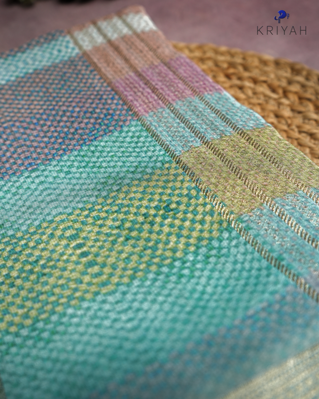 CHECKS PRINTED CREPE SAREE - BLUE