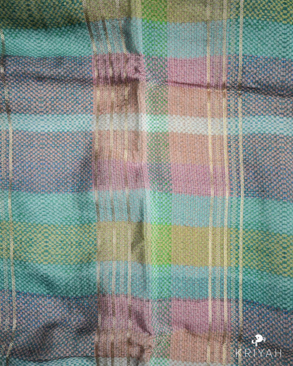 CHECKS PRINTED CREPE SAREE - BLUE