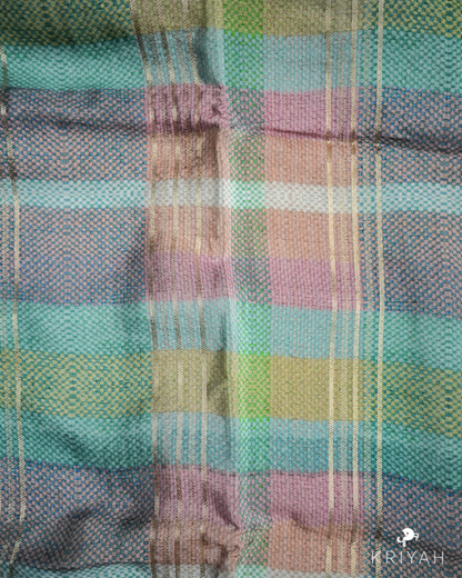CHECKS PRINTED CREPE SAREE - BLUE