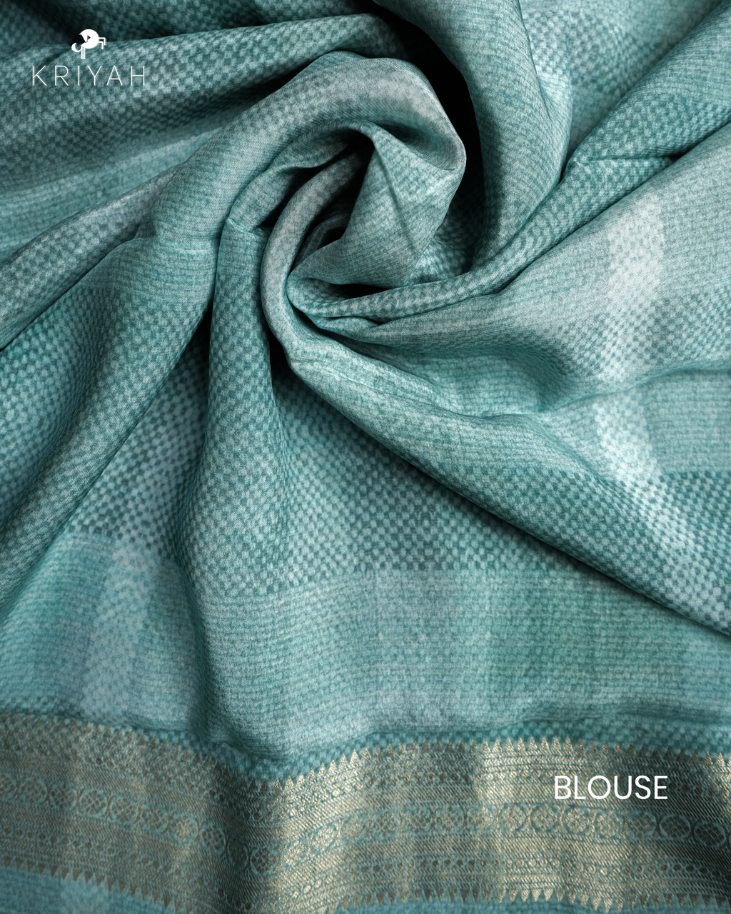 CHECKS PRINTED CREPE SAREE - BLUE