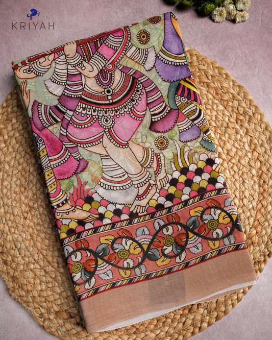 DIGITAL KALAMKARI PRINTED CREPE SAREE - MINT