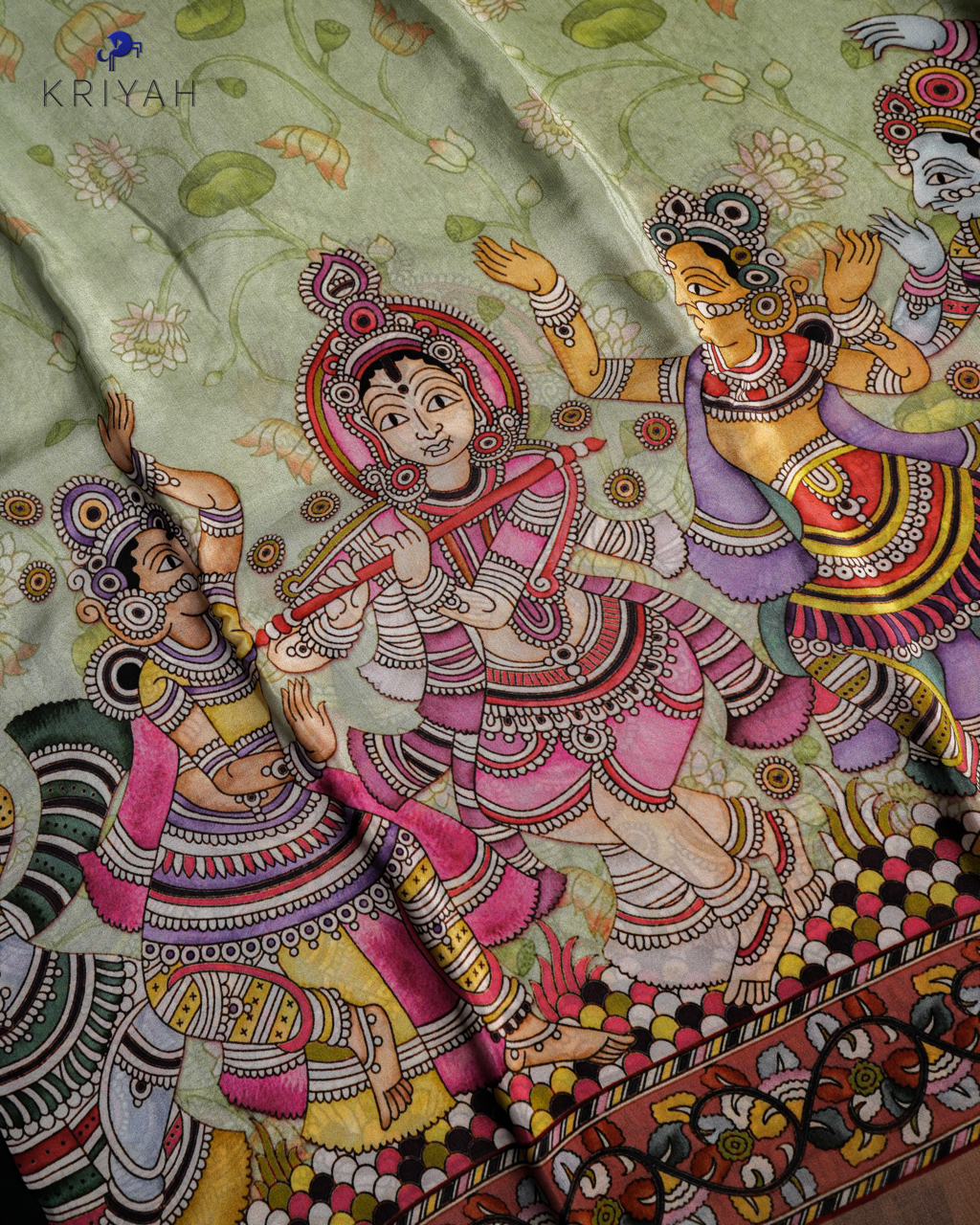 DIGITAL KALAMKARI PRINTED CREPE SAREE - MINT