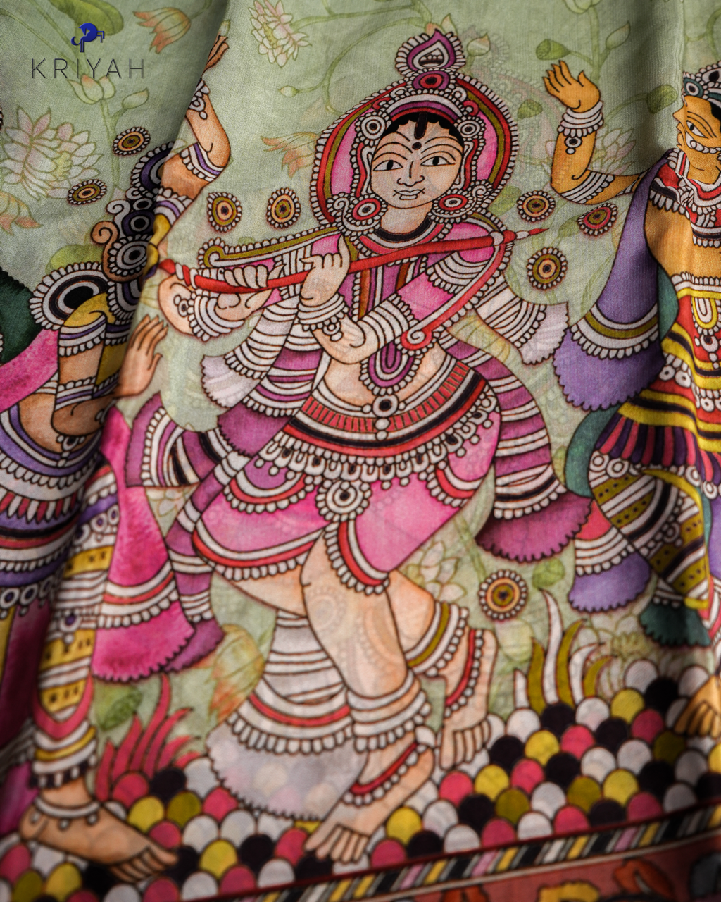 DIGITAL KALAMKARI PRINTED CREPE SAREE - MINT
