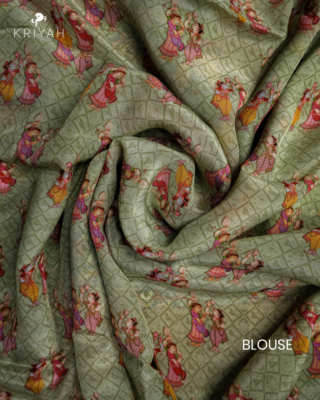 DIGITAL KALAMKARI PRINTED CREPE SAREE - MINT
