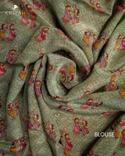 DIGITAL KALAMKARI PRINTED CREPE SAREE - MINT