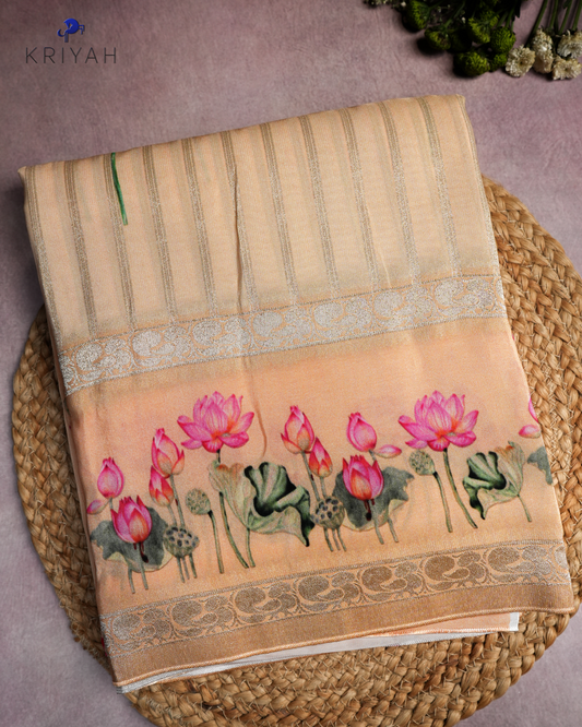 LOTUS PRINTED CREPE SAREE - PEACH