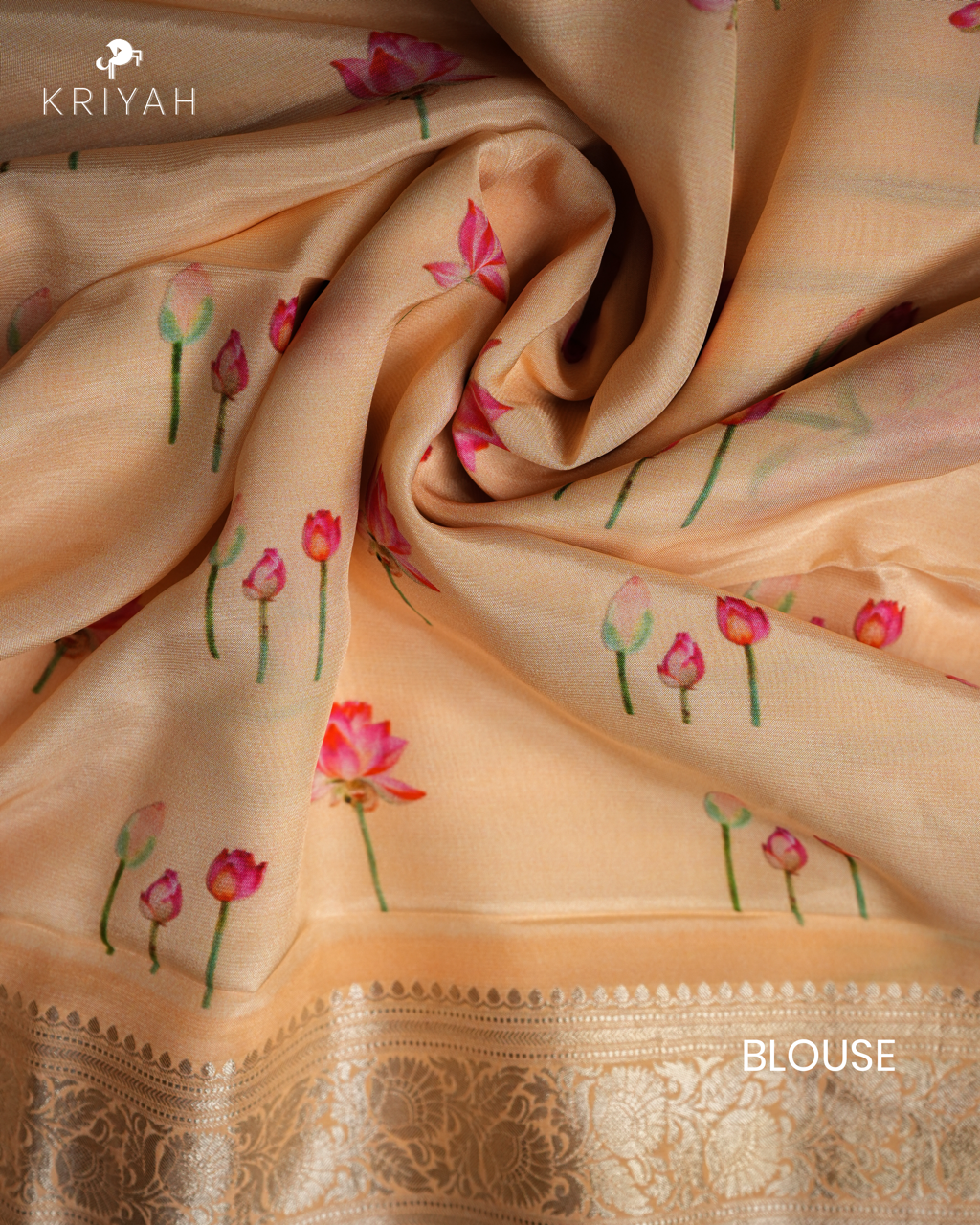 LOTUS PRINTED CREPE SAREE - PEACH