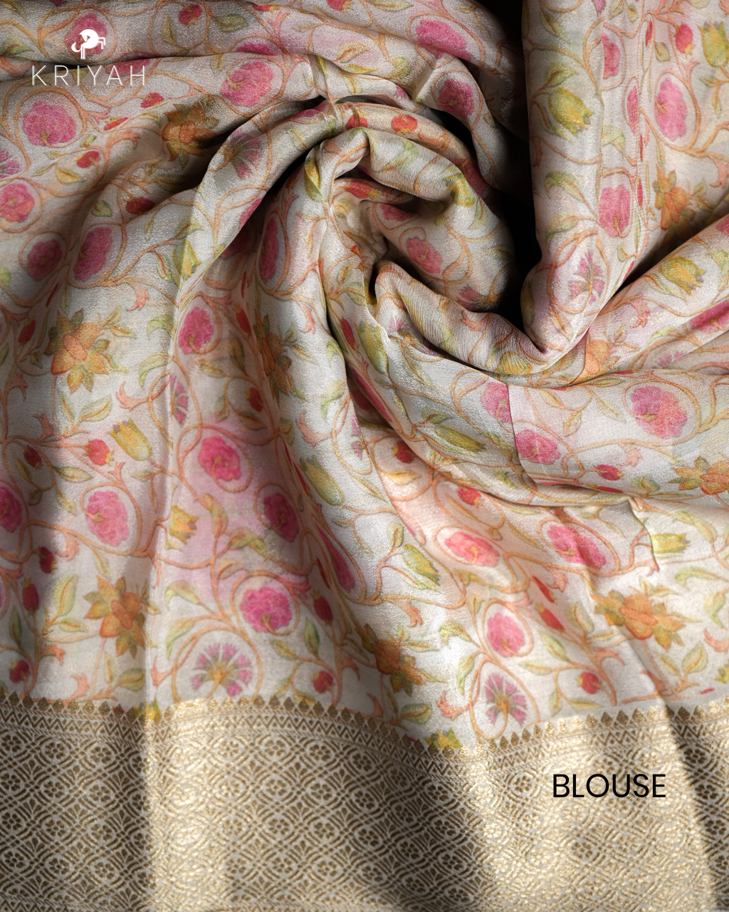 IVORY FLORAL ZARI CREPE SAREE