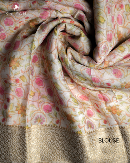 IVORY FLORAL ZARI CREPE SAREE
