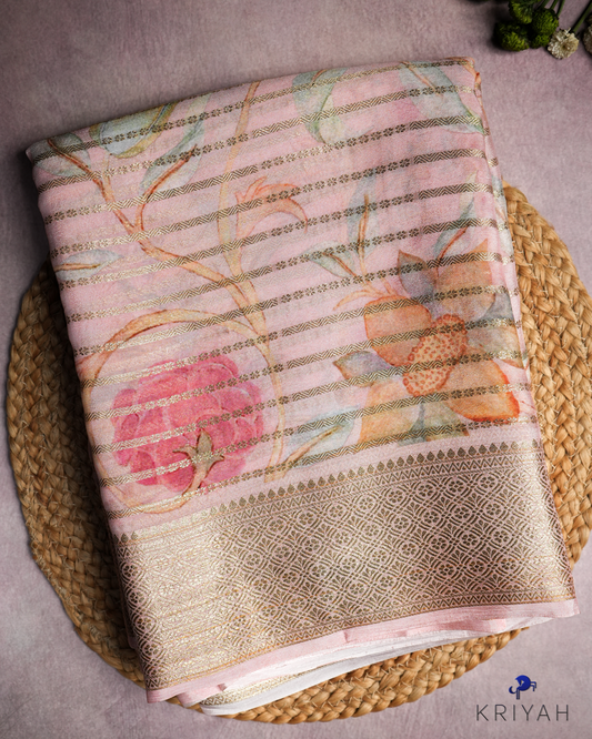 PINK BLOSSOM ZARI CREPE  SAREE