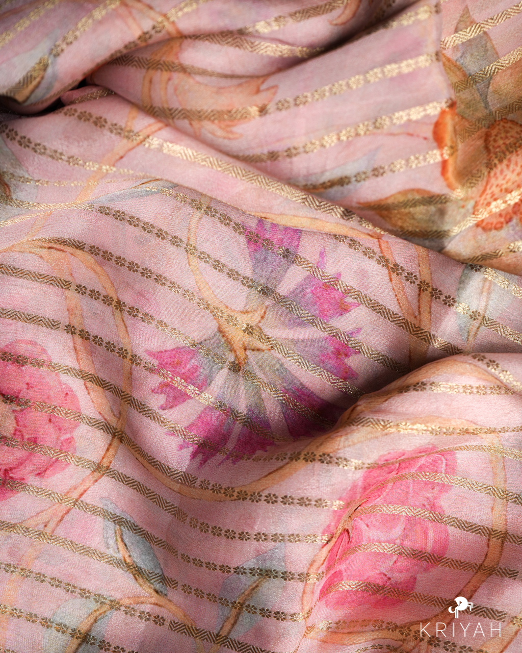 PINK BLOSSOM ZARI CREPE  SAREE