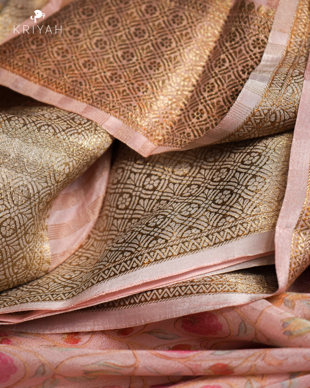 PINK BLOSSOM ZARI CREPE  SAREE