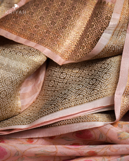 PINK BLOSSOM ZARI CREPE  SAREE
