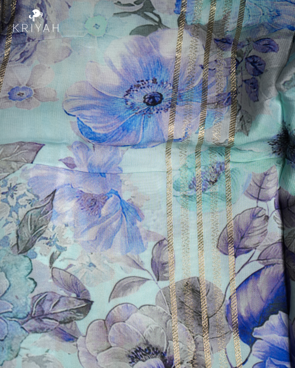 FLORAL PRINTED CREPE SAREE - LIGHT BLUE