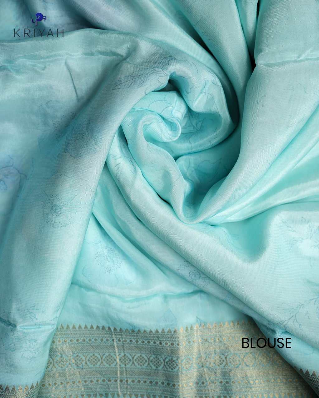 FLORAL PRINTED CREPE SAREE - LIGHT BLUE