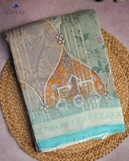 DIGITAL PAISLEY PRINT CREPE SAREE - TEAL
