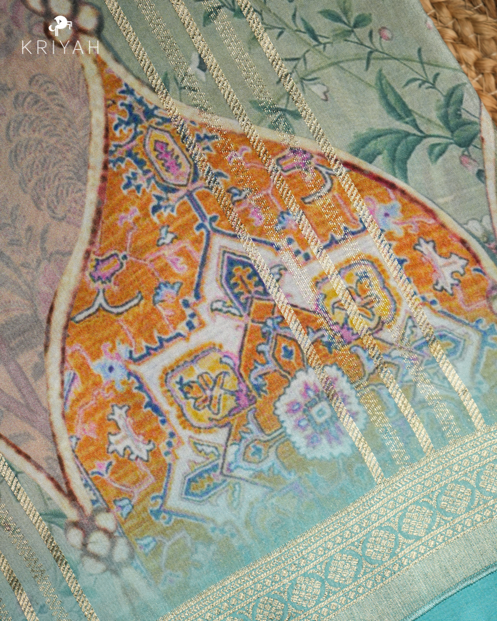 DIGITAL PAISLEY PRINT CREPE SAREE - TEAL