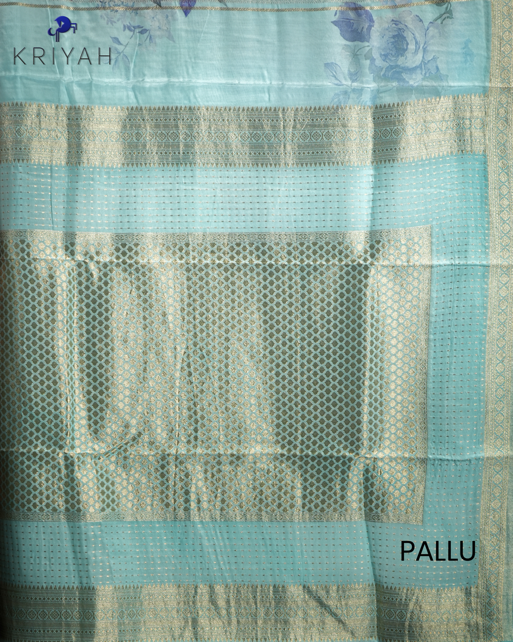 FLORAL PRINTED CREPE SAREE - LIGHT BLUE