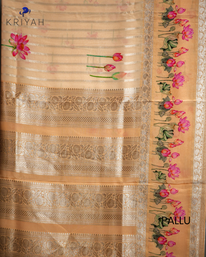 LOTUS PRINTED CREPE SAREE - PEACH