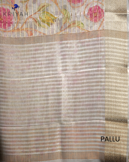IVORY FLORAL ZARI CREPE SAREE
