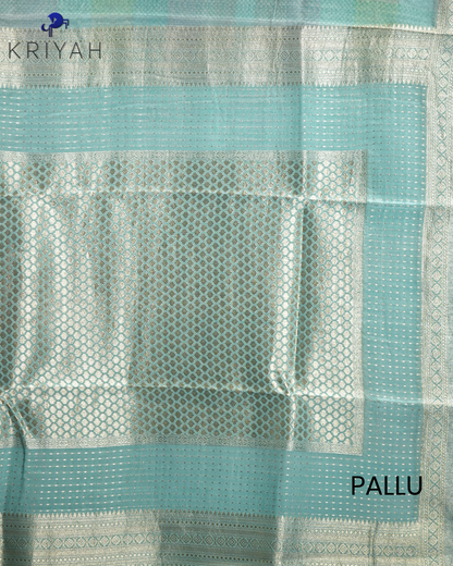 CHECKS PRINTED CREPE SAREE - BLUE