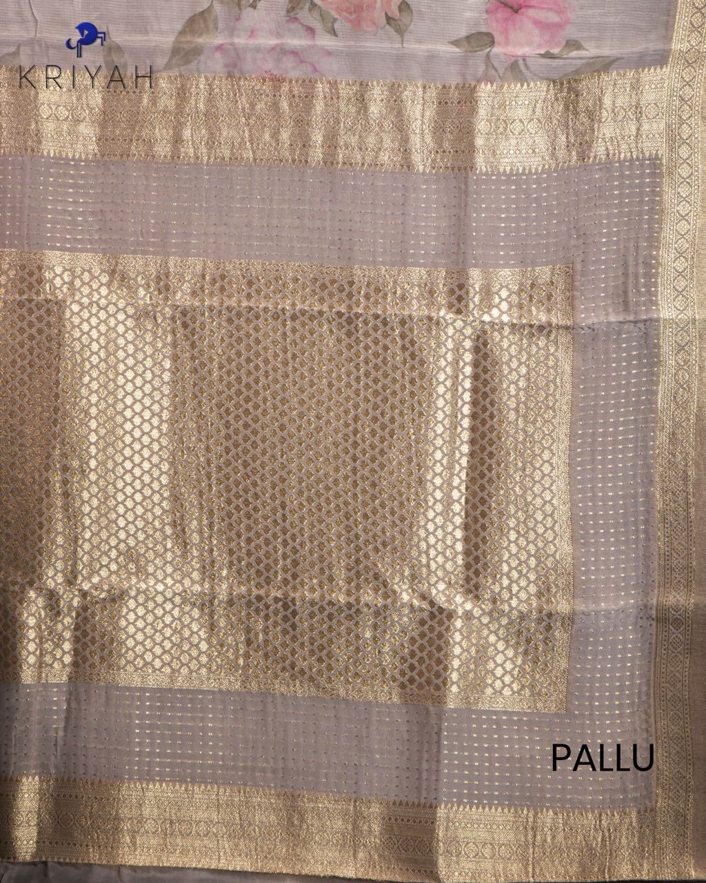 FLORAL PRINTED CREPE SAREE - TAUPE